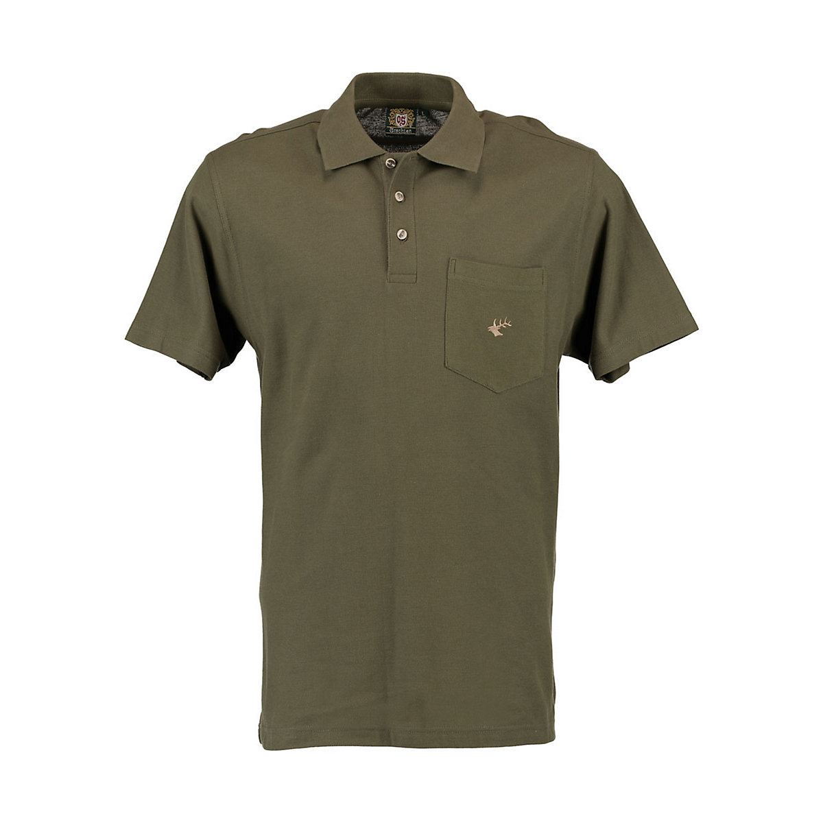 OS Trachten Herren Kurzarm Poloshirt mit Hirsch-Stickerei auf der Brusttasche Balun grün