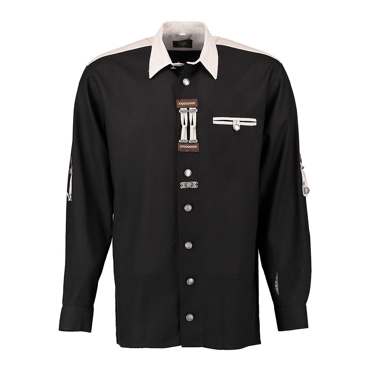 OS Trachten Herren Langarm Trachtenhemd mit Paspeltasche Zierteile auf der Knopfleiste Nevai schwarz