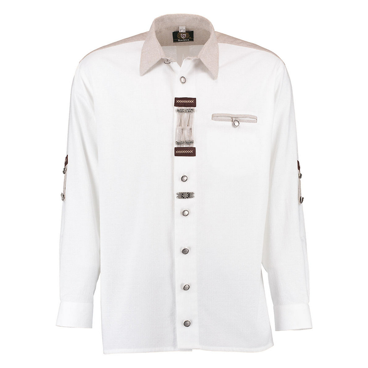 OS Trachten Herren Langarm Trachtenhemd mit Paspeltasche Zierteile auf der Knopfleiste Nevai weiß