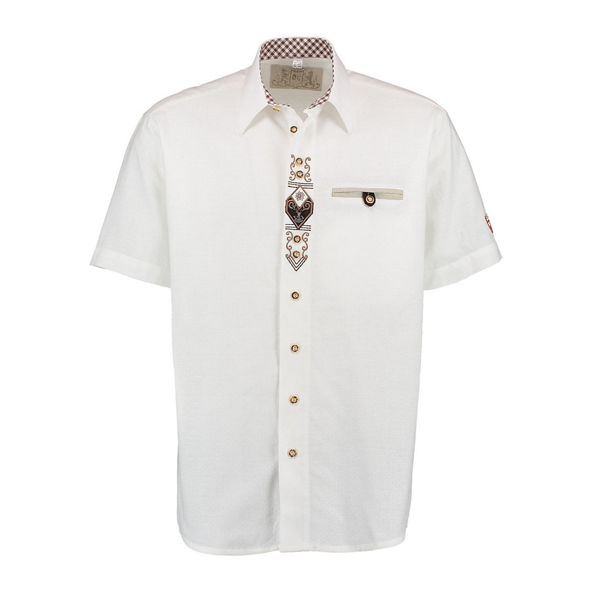 OS Trachten Herren Kurzarm Trachtenhemd mit Edelweiß-Stickerei auf der Knopfleiste Amima weiß