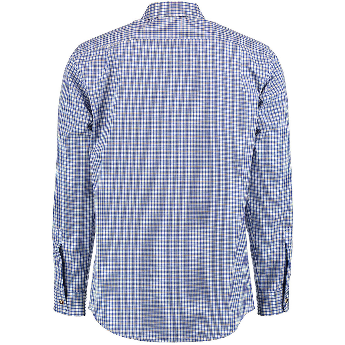 OS Trachten Herren Langarm Trachtenhemd mit Krempelärmeln und Hirsch-Stickerei auf der Brusttasche Vakas blau