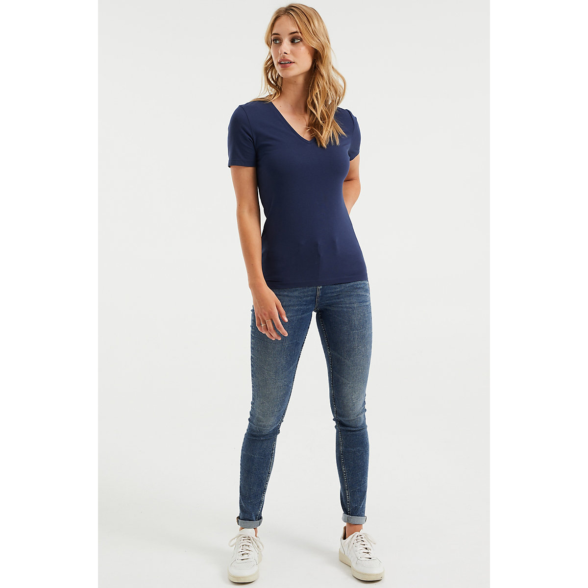WE Fashion Dames organic cotton T-shirt Kurzarmhemden blau