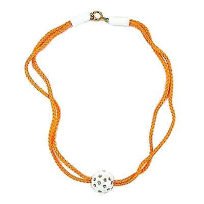 Kette Perle weiß-gold Kordel orange 40 cm lang Halsketten