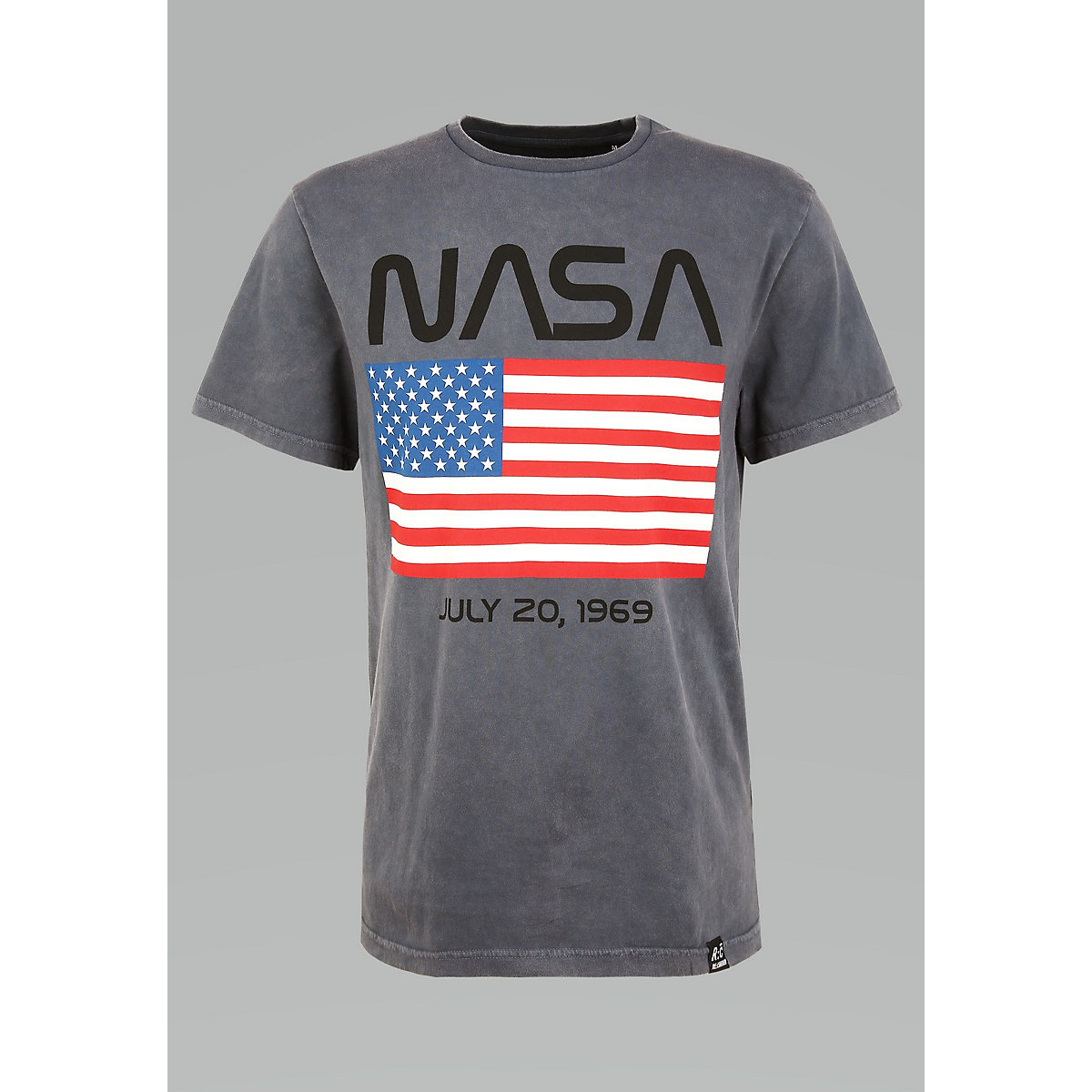 NASA Recovered T-Shirt NASA Moon Landing Date USA Flag Washed Grey T-Shirts AdultM grau