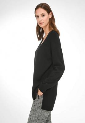 Peter Hahn Strick-V-Pullover viscose Pullover schwarz/grau OY8811