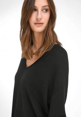 Peter Hahn Strick-V-Pullover viscose Pullover schwarz/grau OY8811