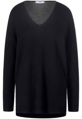 Peter Hahn Strick-V-Pullover viscose Pullover schwarz/grau OY8811