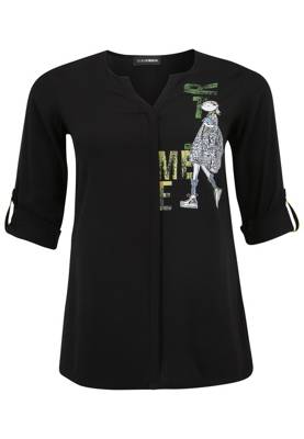 Doris Streich Bluse mit Comic-Print und 1/2-Arm 3/4-Arm-Blusen schwarz