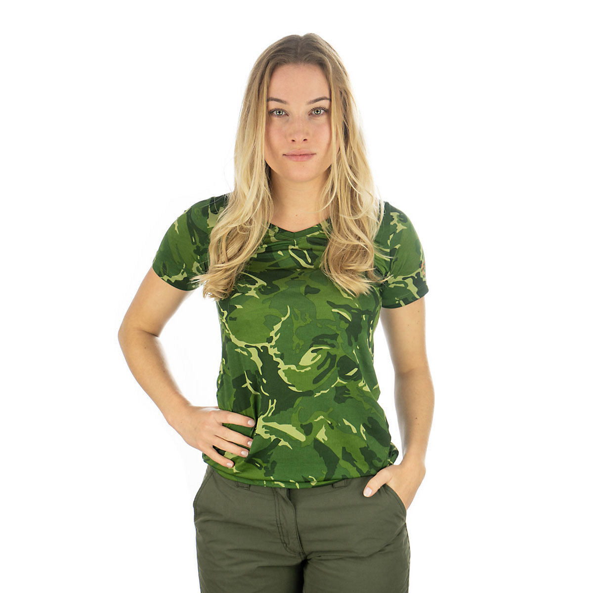 TOM COLLINS Damen Kurzarm T-Shirt mit Allover-Camouflage-Druck Triku grün