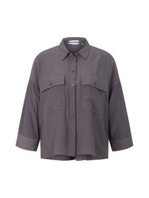 TOM TAILOR Blusen &amp; Shirts Hemdbluse mit aufgesetzten Taschen Langarmblusen grau