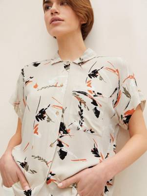 TOM TAILOR Blusen & Shirts Loose Fit Bluse mit fixiertem Ärmelaufschlag Langarmblusen sand