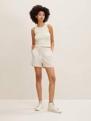 TOM TAILOR Denim Hosen & Chino Gestreifte Shorts mit Leinen  Shorts beige/braun