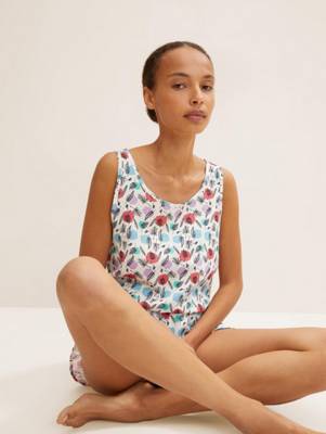 TOM TAILOR Bodywear Gemusterter Pyjama Shorty Schlafanzüge weiß