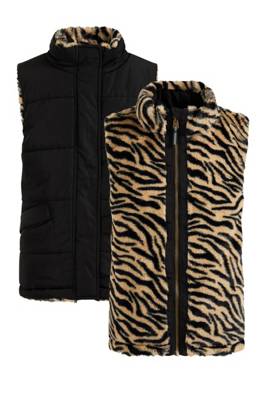 WE Fashion Meisjes reversible bodywarmer met imitatiebont Outdoorjacken für Mädchen schwarz