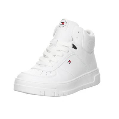 Tommy Hilfiger Synthetik Sneaker High High Cut Basket Sneaker in Weiß Damen Schuhe Stiefel Stiefel mit Keilabsatz 