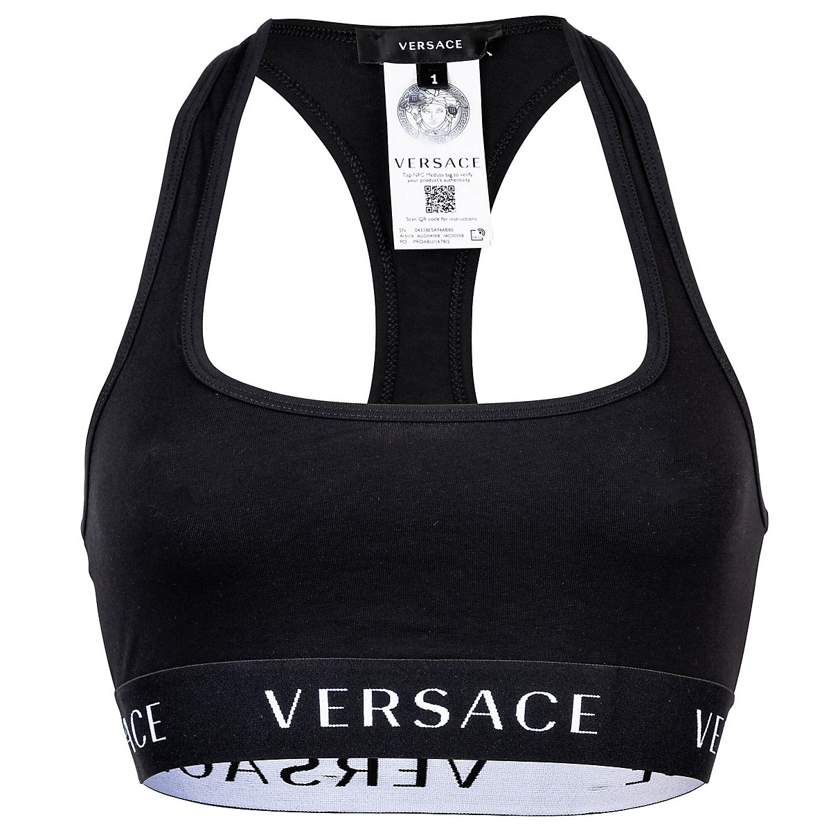 Versace Jeans Versace VERSACE Damen Bustier Unterwäsche Bralette Bra Baumwolle Logobund einfarbig Bustiers schwarz