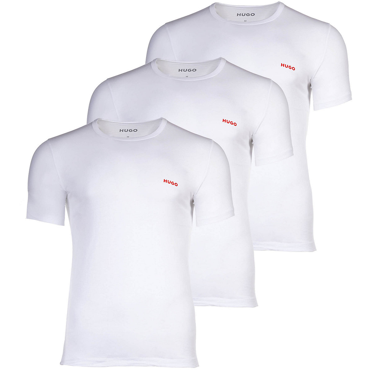 HUGO Herren T-Shirt 3er Pack Rundhals kurzarm Logo Baumwolle uni T-Shirts weiß