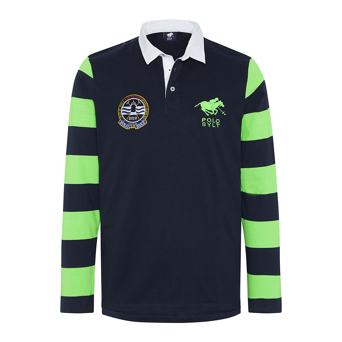 POLO SYLT Poloshirt im Blockstreifendesign mit langen Ärmeln Poloshirts dunkelblau POLO SYLT Poloshirt im Blockstreifendesign mit langen Ärmeln Poloshirts dunkelblau