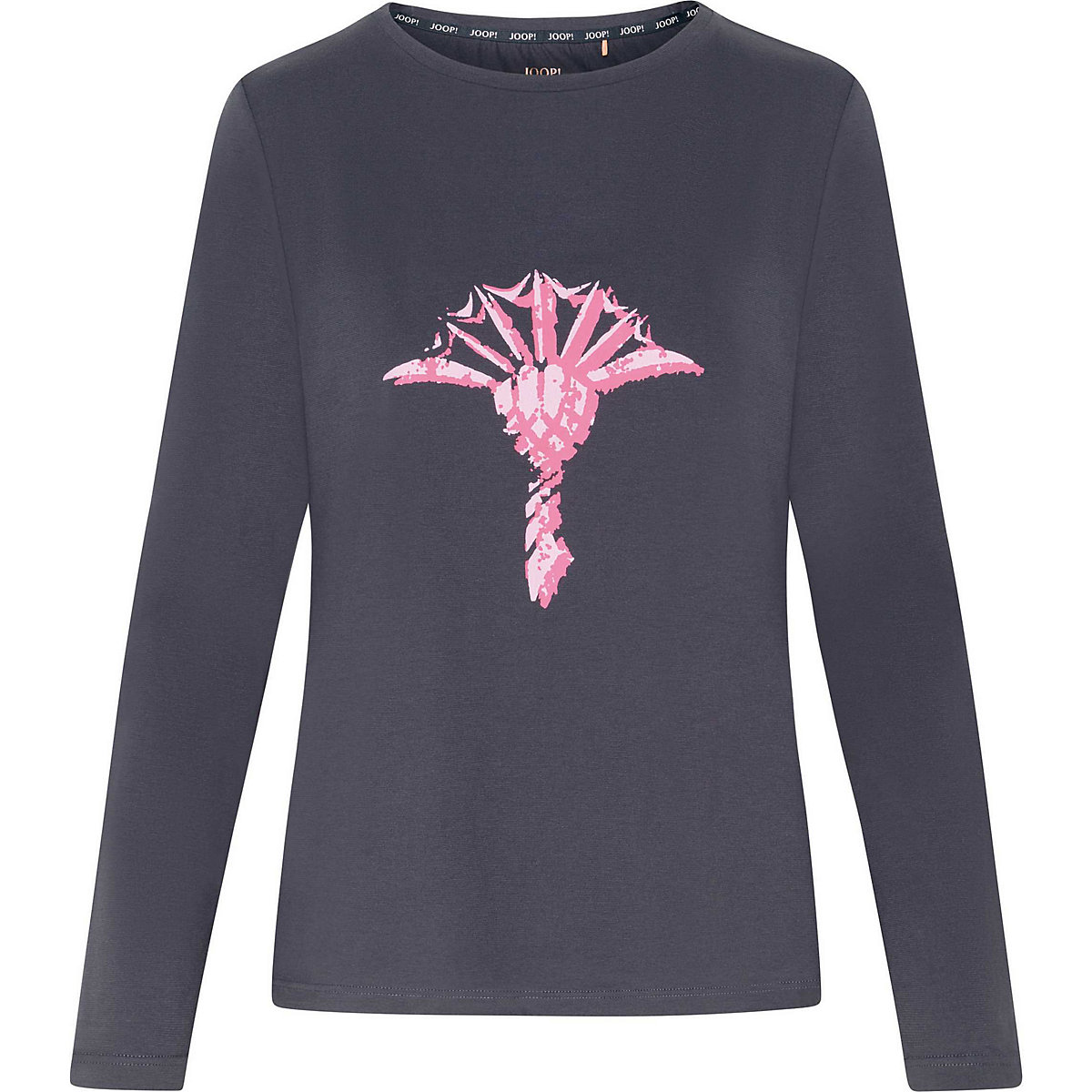 JOOP! Damen Longsleeve Shirt Baumwolle Rudhals Cornflower einfarbig lang T-Shirts rosa/grau