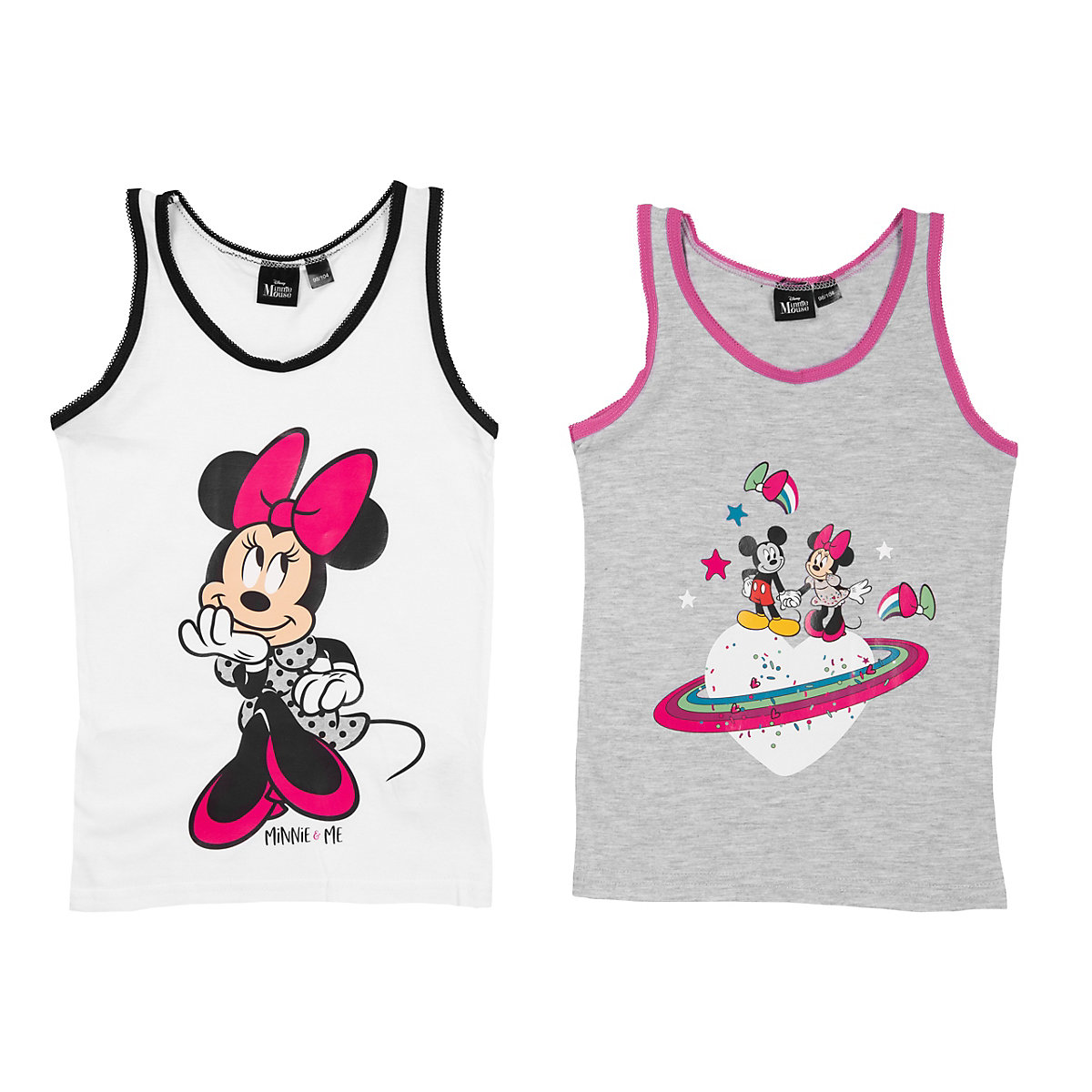 United Labels 2er Pack Disney Unterhemd Minnie Mouse Tank Top Hemdchen Unterhemden weiß/grau