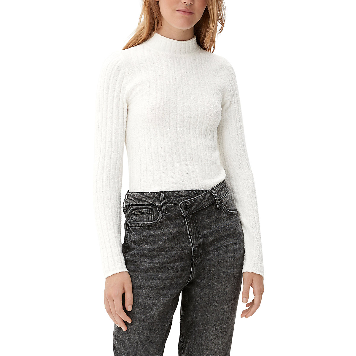 QS by s.Oliver Pullover aus Rippware Pullover creme
