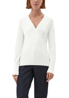 s.Oliver BLACK LABEL Pullover mit Wickeloptik Pullover creme