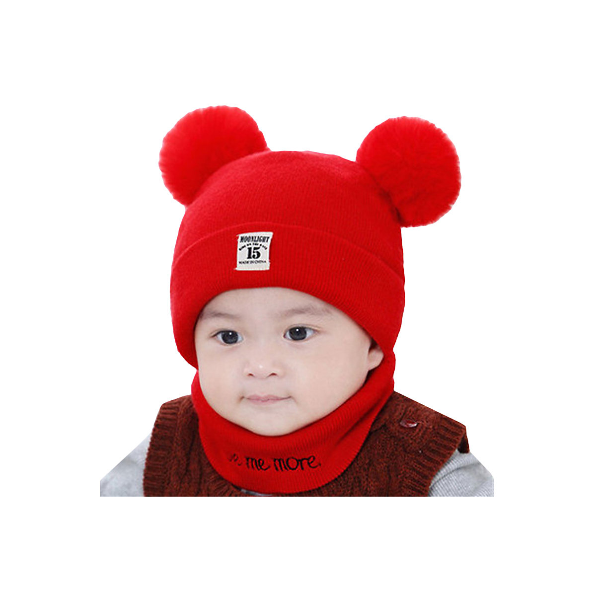 Vicabo Baby Mütze Schal Set mit Bommel Mützen für Kinder rot