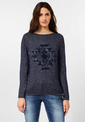 CECIL Cosy feel Melange Shirt blau/weiß