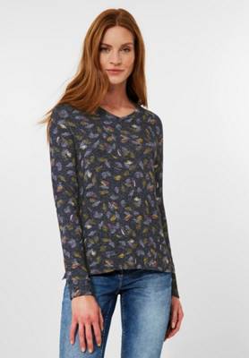 CECIL Shirt mit Blätter Print dunkelblau