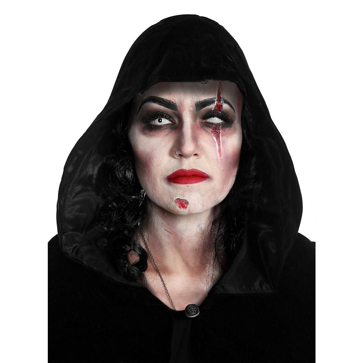 Maskworld Halloween Make-Up Set mit schwarzem Umhang schwarz