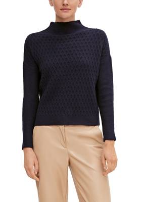comma Strickpullover mit Stehkragen Pullover blau