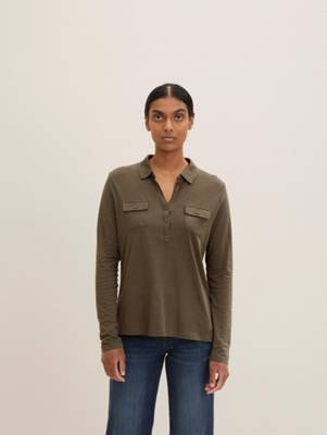 TOM TAILOR T-Shirt Langarmshirt mit Kragen  T-Shirts khaki