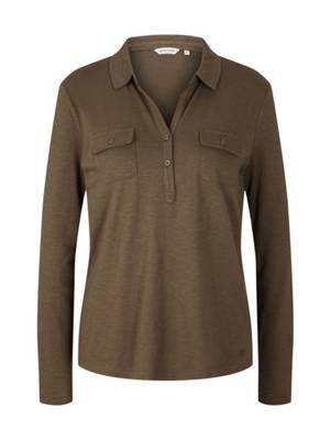 TOM TAILOR T-Shirt Langarmshirt mit Kragen  T-Shirts khaki