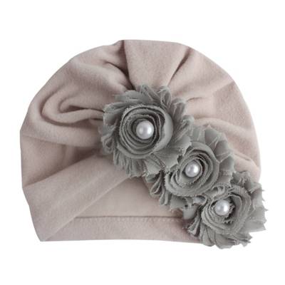Vetaka Turban-Mütze mit Perlenblume für Kinder grau