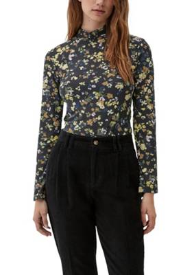 s.Oliver Longsleeve mit Stehkragen T-Shirts schwarz