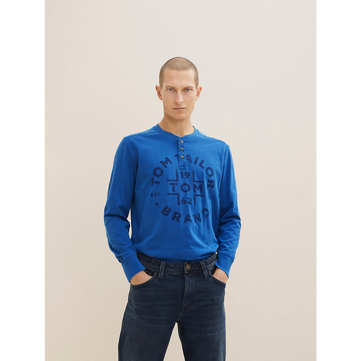 TOM TAILOR T-Shirt Henleyshirt mit Logo-Print T-Shirts blau