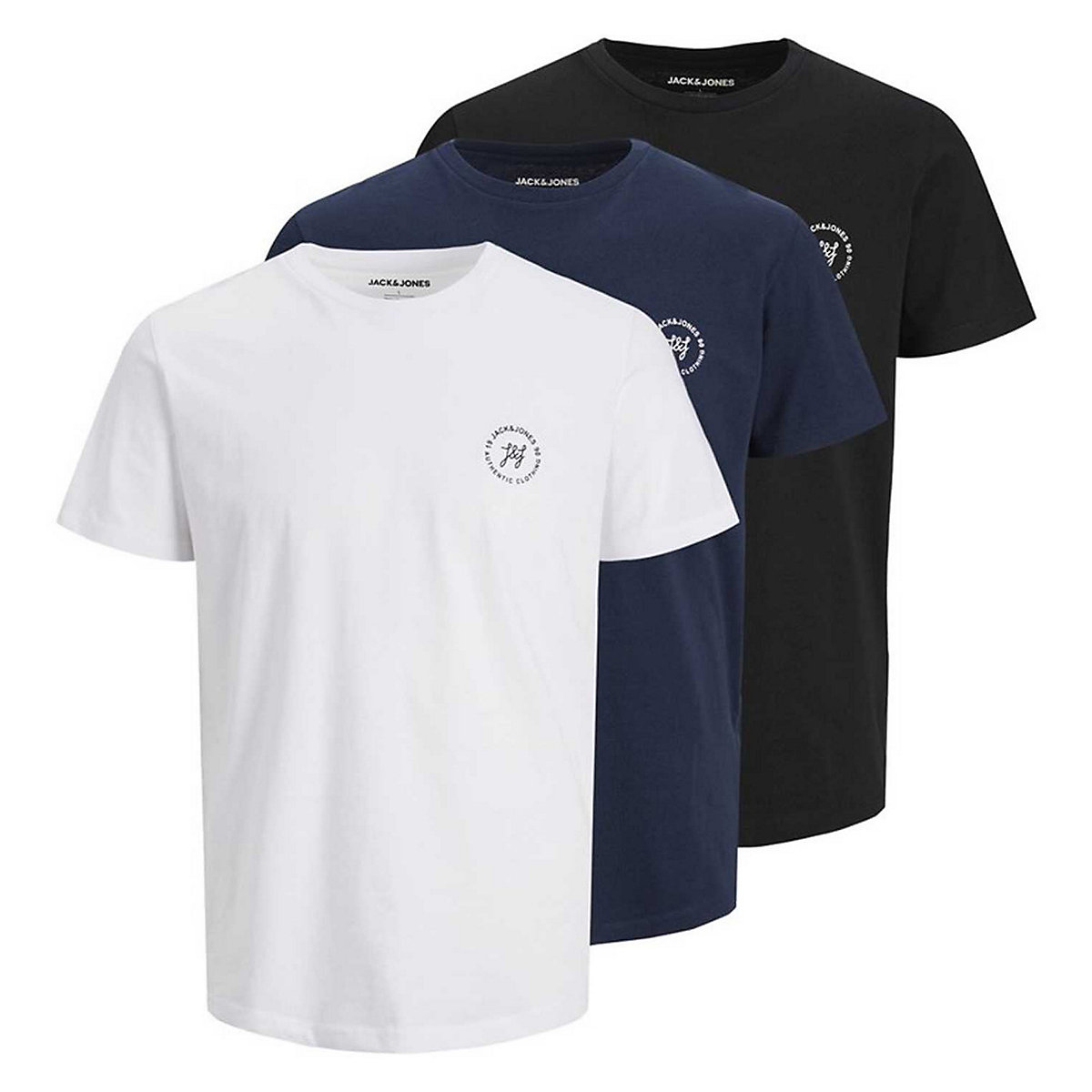 JACK&JONES Herren T-Shirt 3er Pack JJJACKSON TEE CREW NECK Logo Baumwolle T-Shirts mehrfarbig