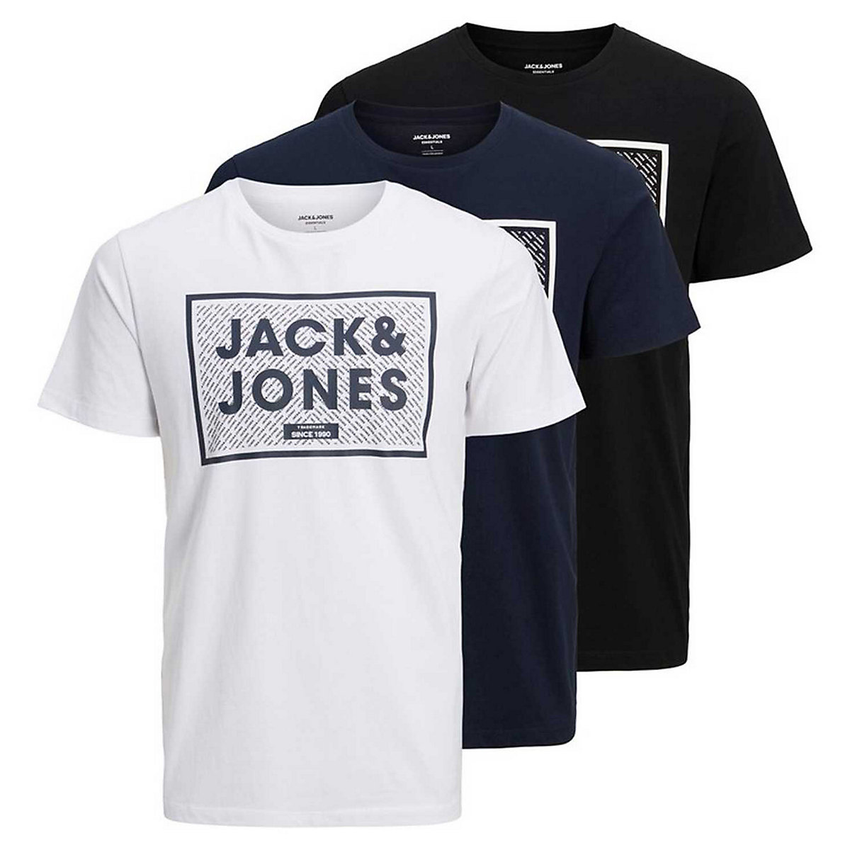 JACK&JONES Herren T-Shirt 3er Pack JJHARRISON TEE CREW NECK Box-Logo Baumwolle T-Shirts mehrfarbig