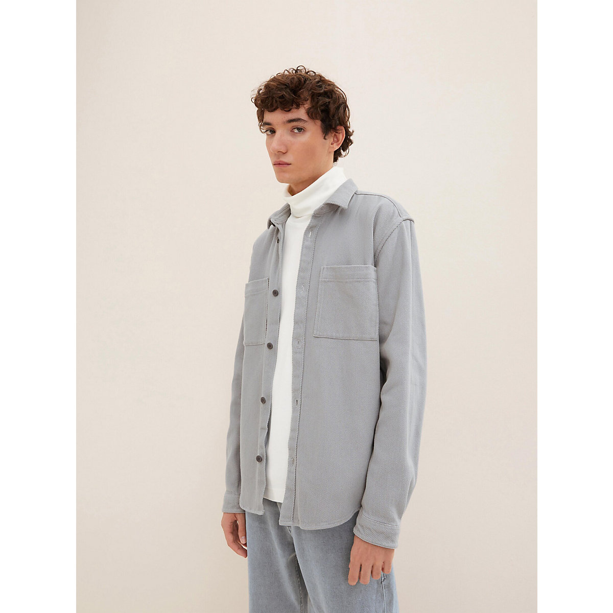 TOM TAILOR Denim Blusen & Shirts Relaxed Fit Hemd mit aufgesetzten Taschen Langarmhemden grau
