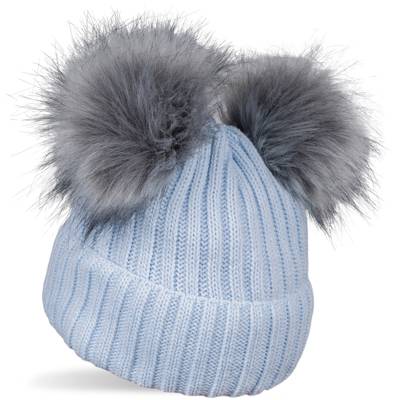 styleBREAKER Kinder Bommelmütze mit zwei Bommel für Mädchen hellblau