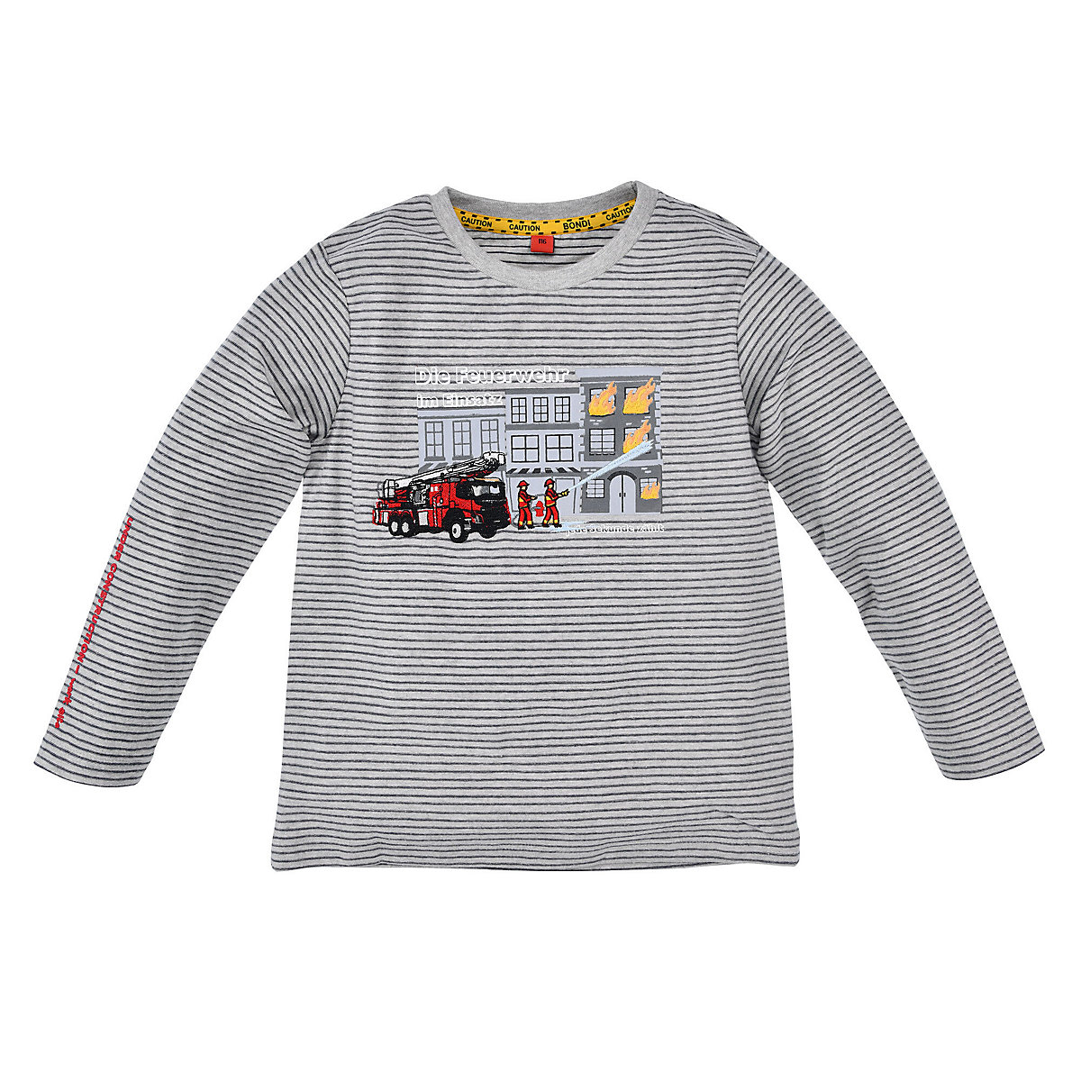 BONDI Kids T-Shirt langarm geringelt 'Feuerwehr' für Jungen anthrazit-kombi