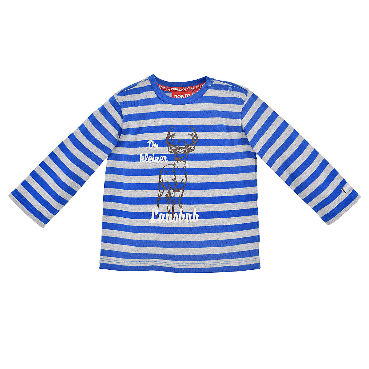 BONDI Kids T-Shirt langarm geringelt 'Lausbub' für Jungen blau/grau