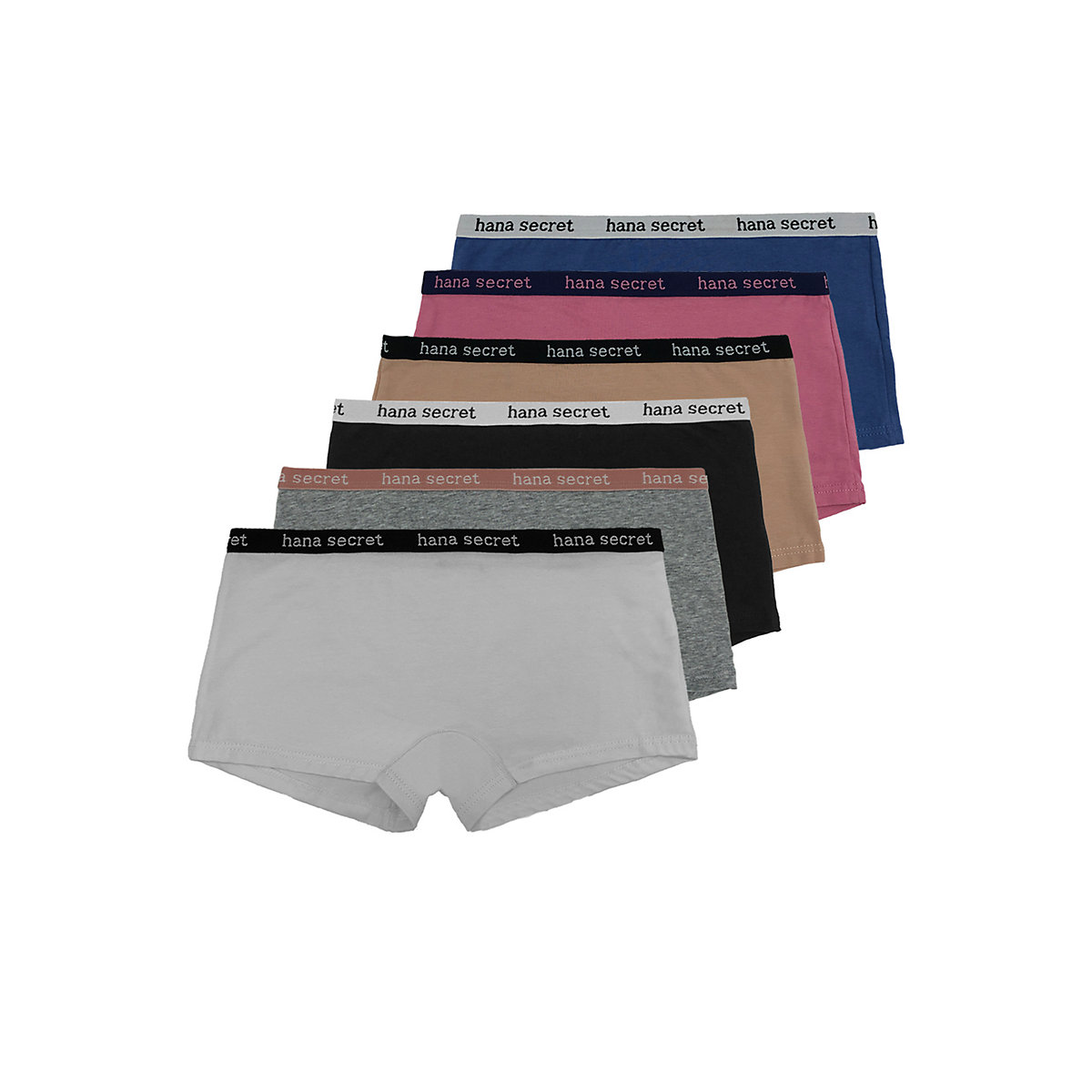 HANA Hot Pants 6-er Mehrpack Unterhosen Panties mit Schriftzug schwarz/weiß