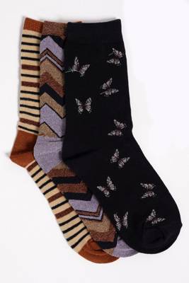 WE Fashion Damensocken mit Glitzergarn 3er-Pack Socken braun