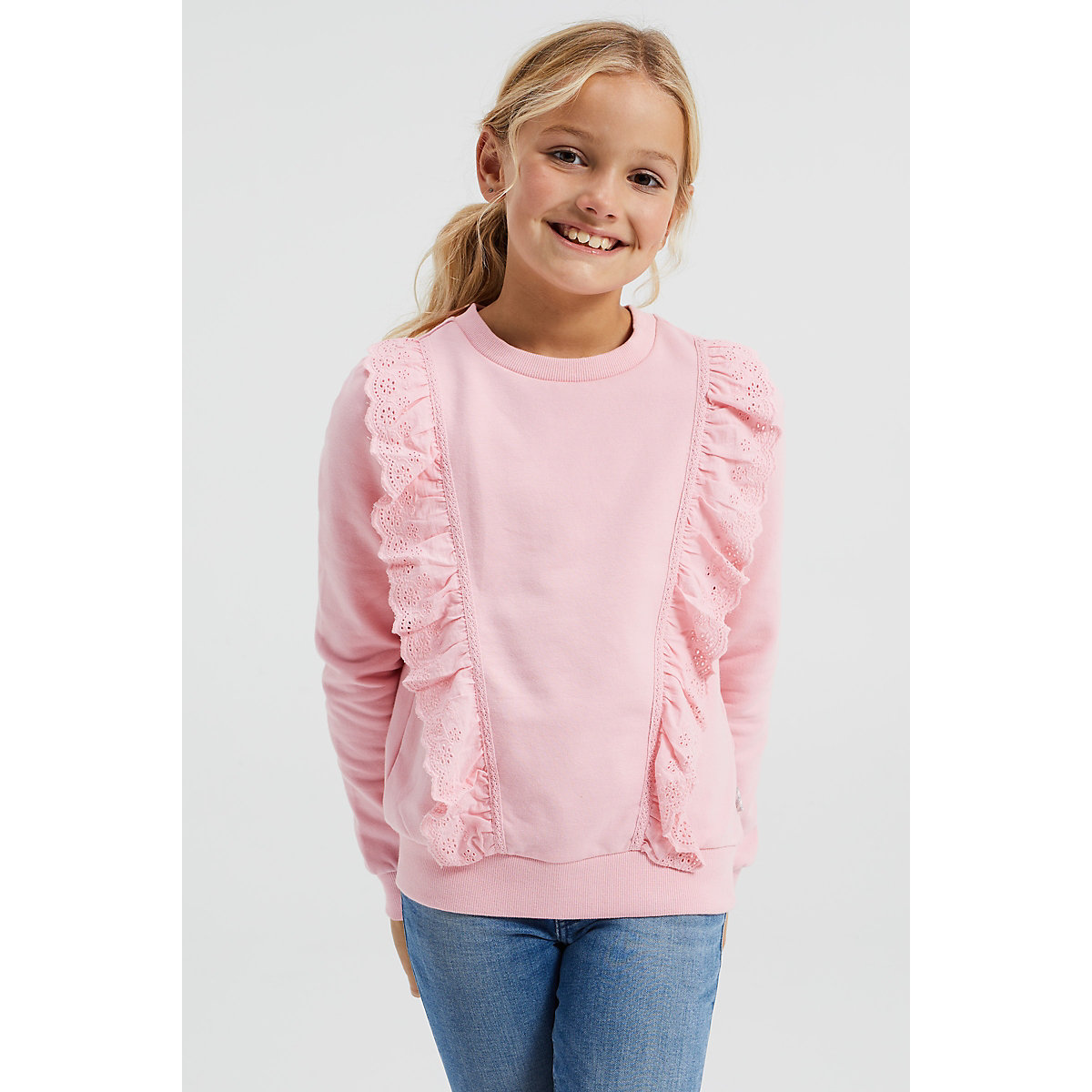 WE Fashion Mädchen-Sweatshirt mit Lochstickerei Pullover für Mädchen rosa