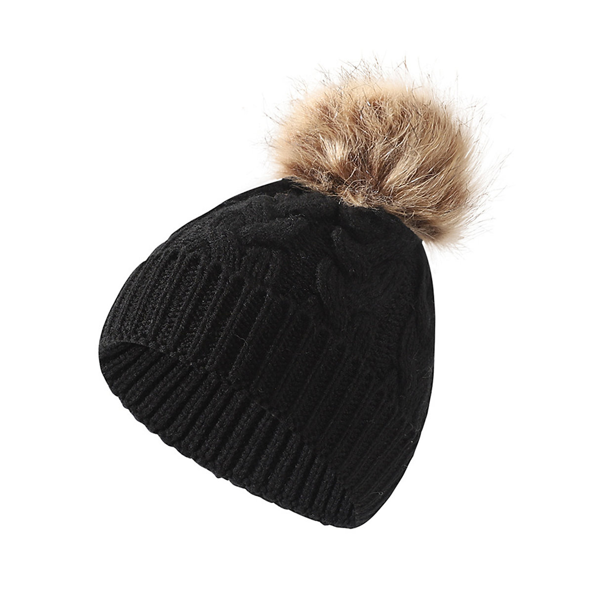 Vetaka Winter Beanie Mütze mit Bommel für Kinder schwarz