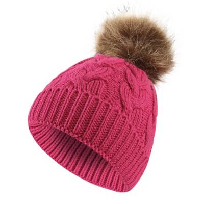 Vetaka Winter Beanie Mütze mit Bommel für Kinder rosa/rot