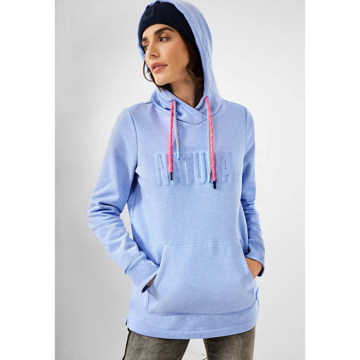 CECIL Langes Sweatshirt mit Kapuze hellblau