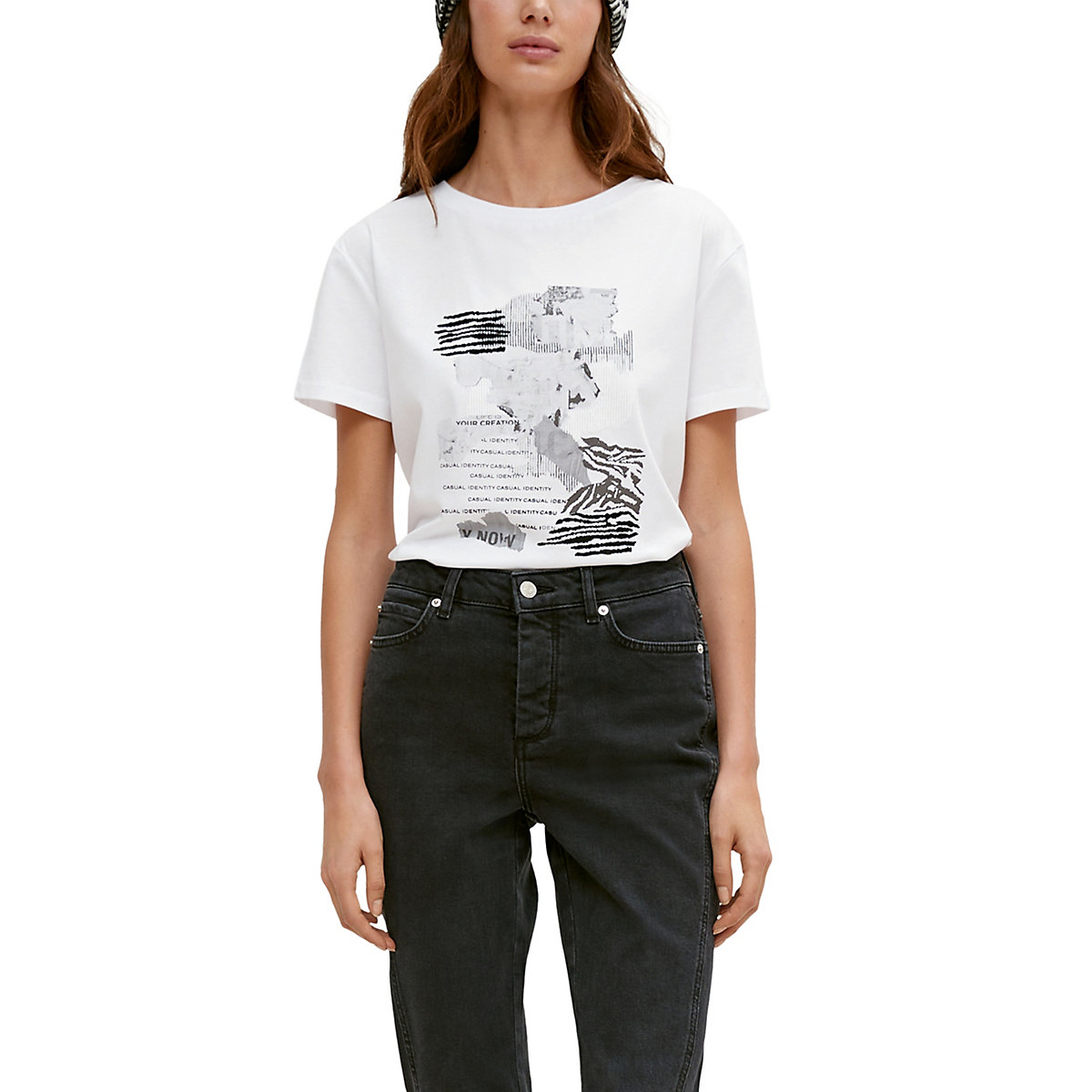 comma casual identity Jerseyshirt mit Artwork T-Shirts weiß