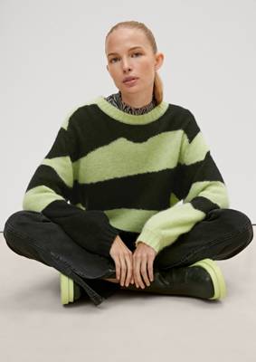 comma casual identity Strickpullover mit Alpakawolle Pullover schwarz/grün SE10978